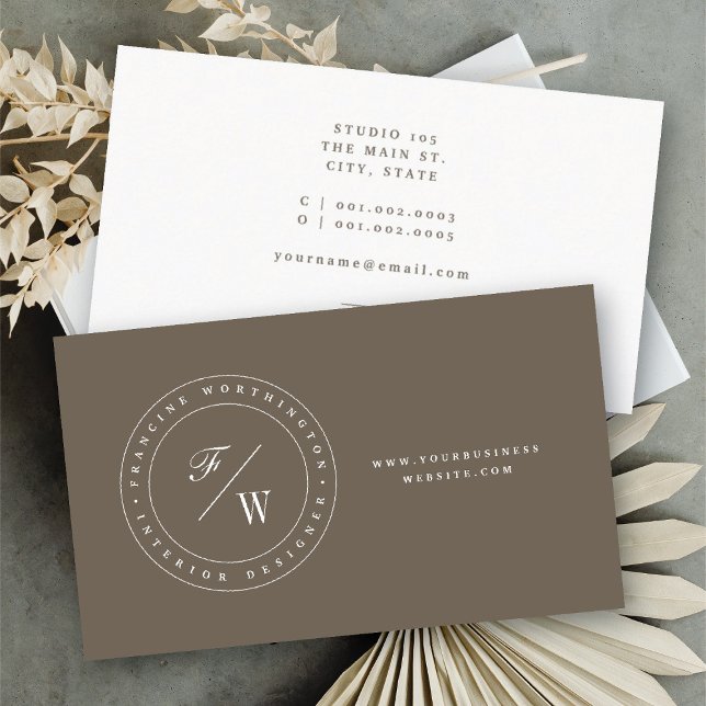 Carte De Visite Double Monogramme Classique Monographie Cercle Tim (Classic Double Monogram Circle Stamp Minimalist Business Card @ fatfatin)