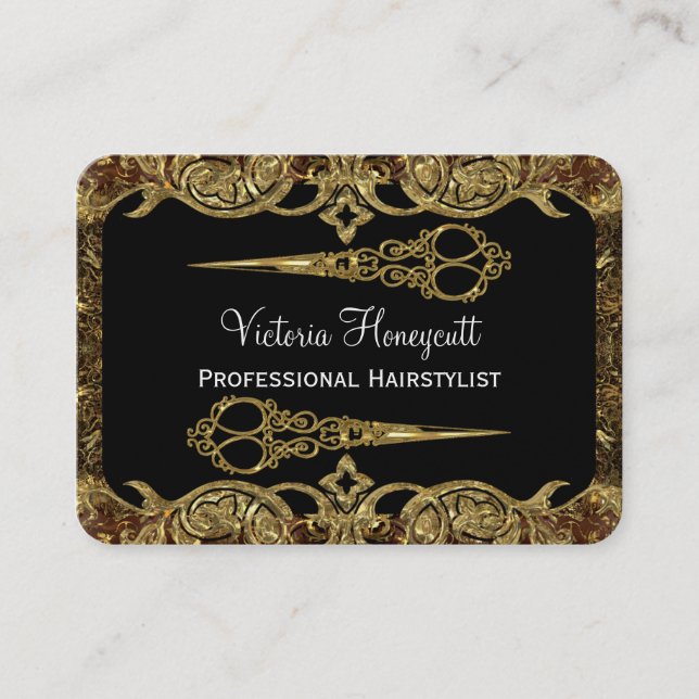 Carte De Visite Double style de professionnel de ciseaux de (Devant)