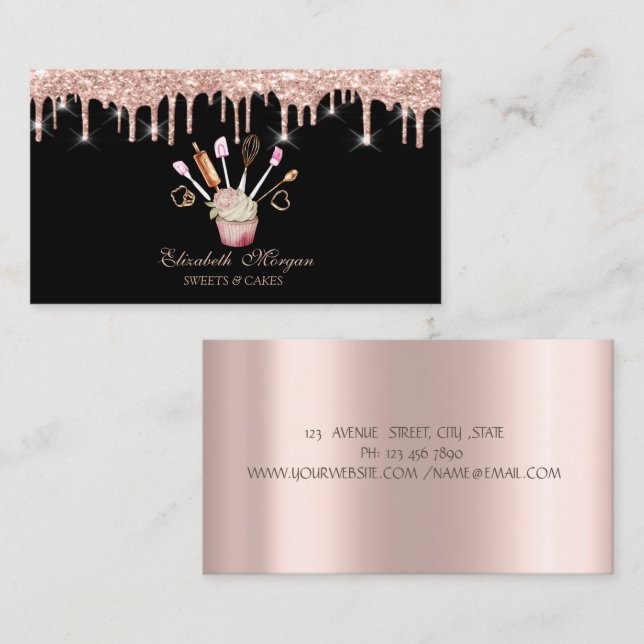 Carte De Visite Douceurs, Rose Gold Drives Boulangerie Outils Cupc (Devant / Derrière)