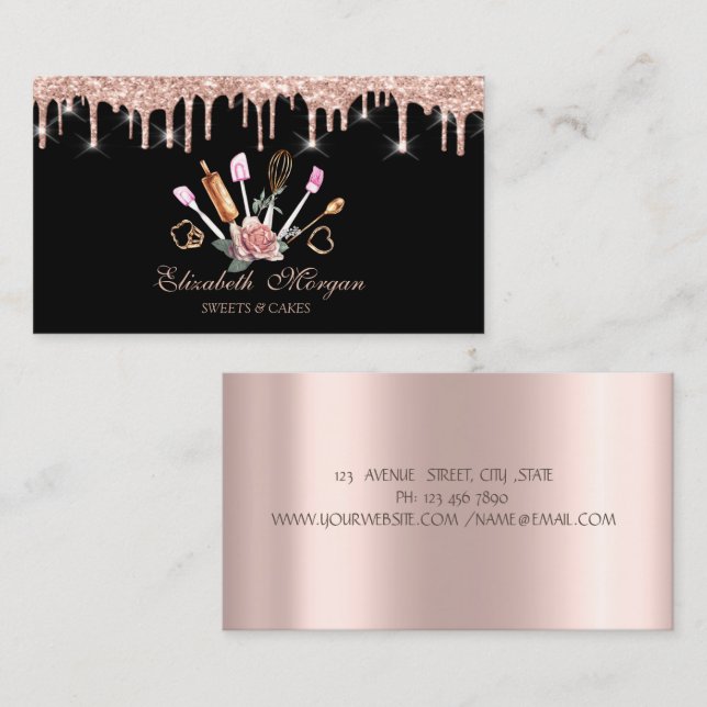 Carte De Visite Douceurs, Rose Gold Drives Boulangerie Outils Rose (Devant / Derrière)