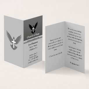 Carte De Visite Dove avec croix gris plié vertical
