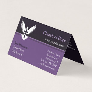 Carte De Visite Dove avec croix violet foncé Busine pliée