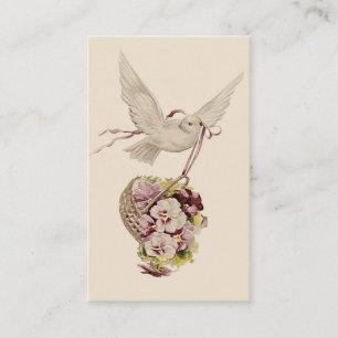 Carte De Visite Dove vintage avec panier de fleurs