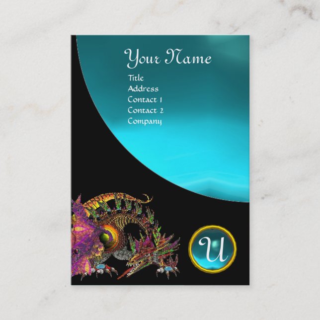 Carte De Visite DRAGO GEM STONE MONOGRAMME bleu noir aquamarine (Devant)