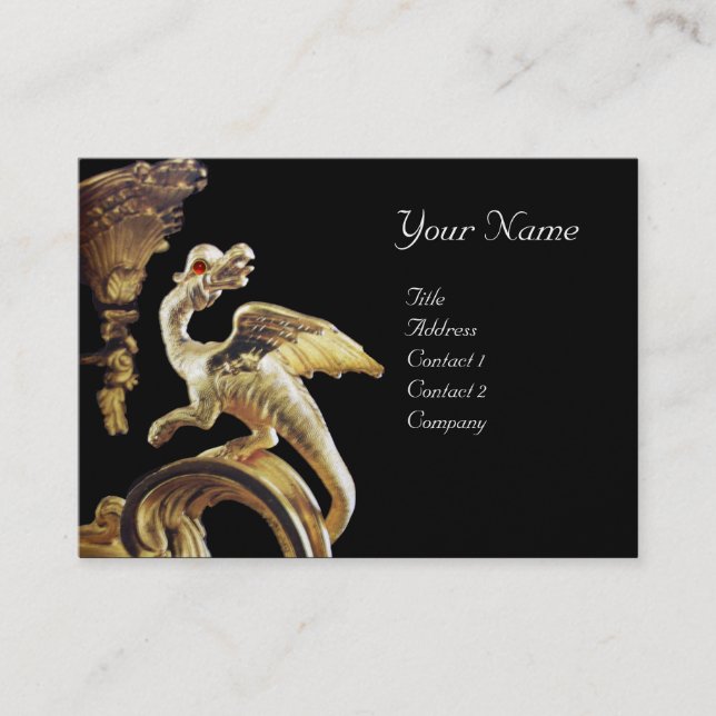 Carte De Visite DRAGON D'OR EN Papier perle de monogramme NOIR (Devant)