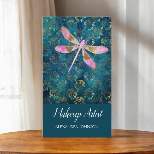 Carte De Visite Dragonfly rose Gold sur Turquoise Floral Arrière - (Créateur téléchargé)