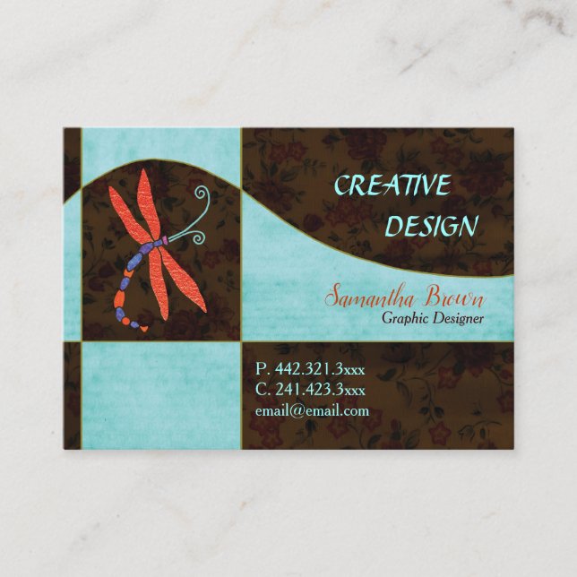 Carte De Visite Dragonfly rouge contemporaine (Devant)