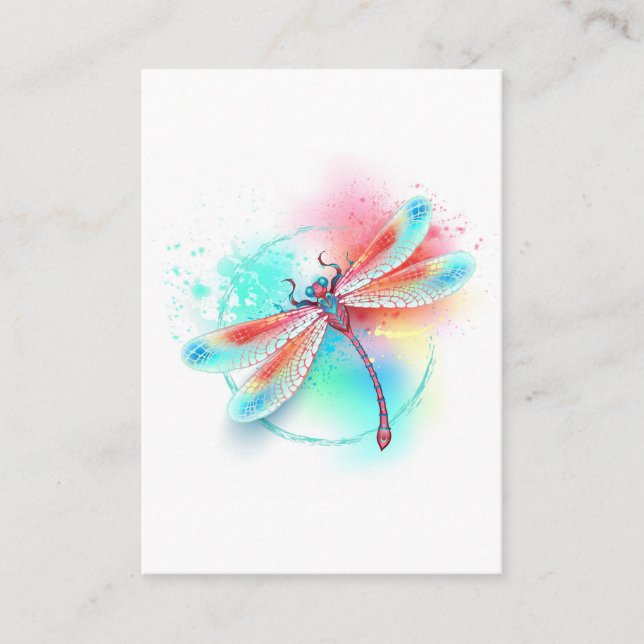 Carte De Visite Dragonfly rouge sur l'arrière - plan aquarelle (Devant)
