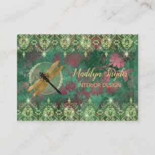 Carte De Visite Dragonfly sur Green With Rhinestones