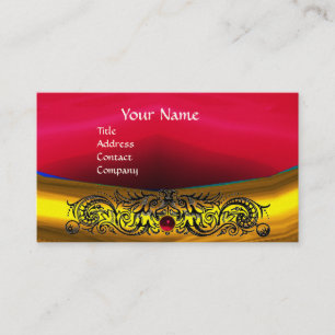 CARTE DE VISITE DRAGONS CELTIQUES D'OR ROUGE RUBY GEMSTONE MONOGRA