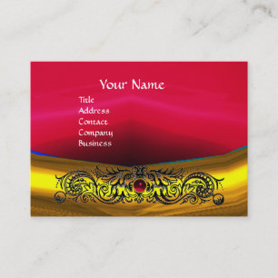 CARTE DE VISITE DRAGONS CELTIQUES D'OR ROUGE RUBY GEMSTONE MONOGRA