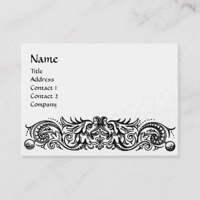 CARTE DE VISITE DRAGONS CELTIQUES MONOGRAMME BLANC NOIR (Devant)