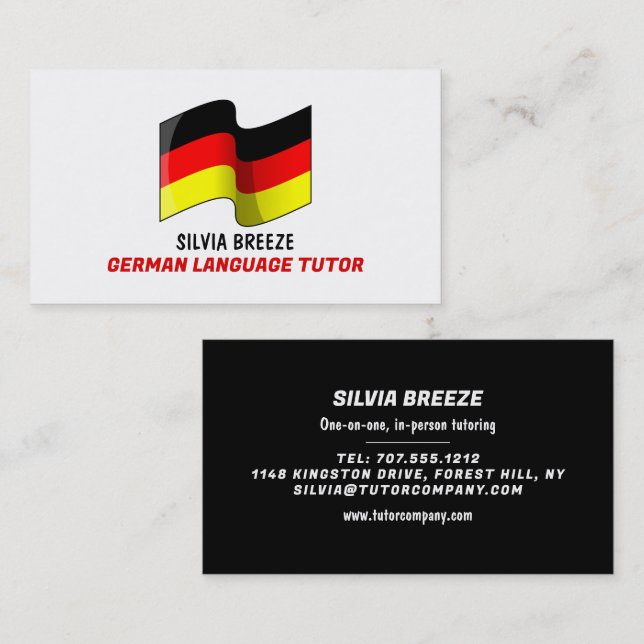 Carte De Visite Drapeau Allemand Design, Tuteur Langue Allemande,  (Devant / Derrière)