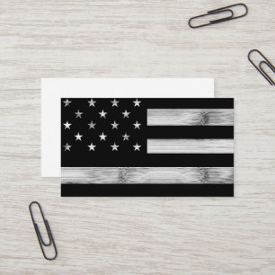 Carte De Visite Drapeau américain Bois rustique Noir Blanc Patriot
