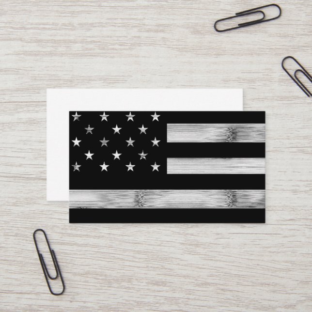 Carte De Visite Drapeau américain Bois rustique Noir Blanc Patriot (Devant/Arrière en situation)