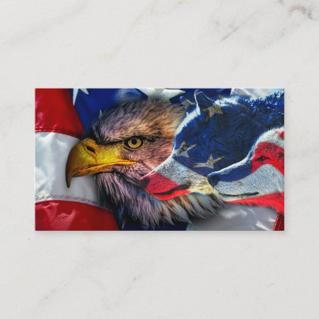 Carte De Visite Drapeau américain du loup d'aigle patriotique (Devant)