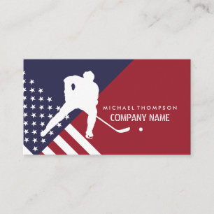 Carte De Visite Drapeau américain, joueur de hockey, entraîneur de
