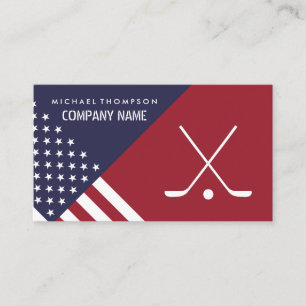 Carte De Visite Drapeau américain, joueur de hockey, entraîneur de
