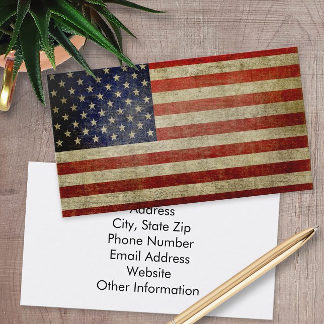 Carte De Visite Drapeau américain patiné et en détresse (Custom Business Card)