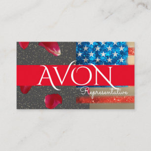 Carte De Visite Drapeau américain patriotique d'or et Rose Avon