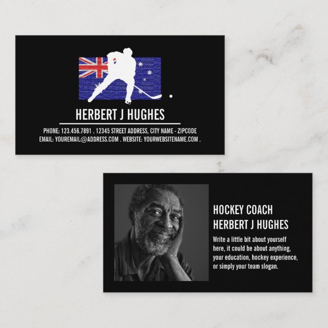 Carte De Visite Drapeau australien, Joueur de hockey, Entraîneur d (Devant / Derrière)