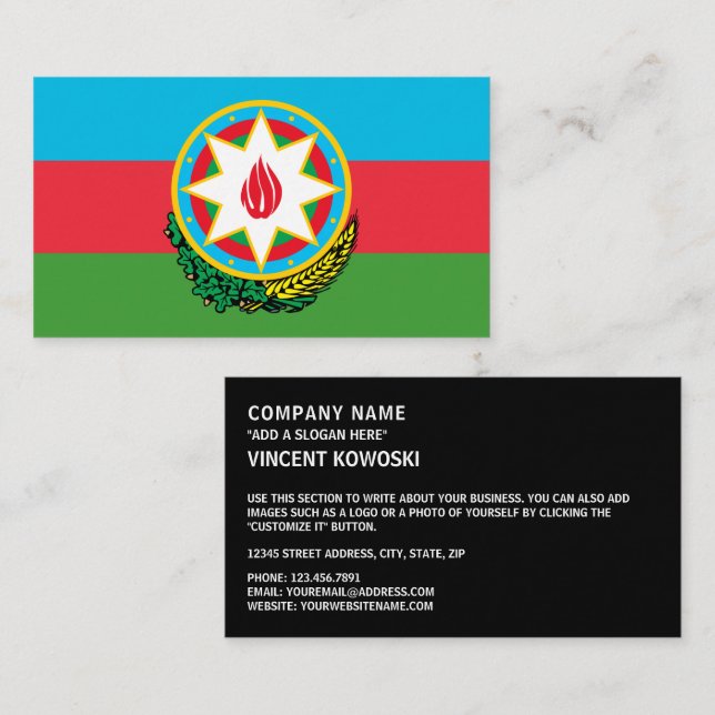 Carte De Visite Drapeau azerbaïdjanais et emblème national, Azerba (Devant / Derrière)