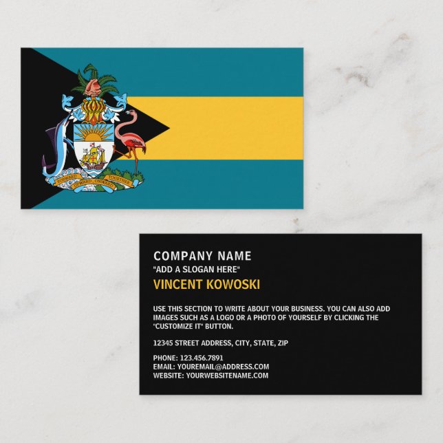Carte De Visite Drapeau bahaméen et armoiries, Drapeau des Bahamas (Devant / Derrière)