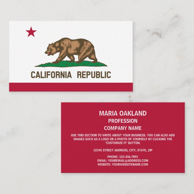Carte De Visite Drapeau californien, Drapeau californien (Devant / Derrière)