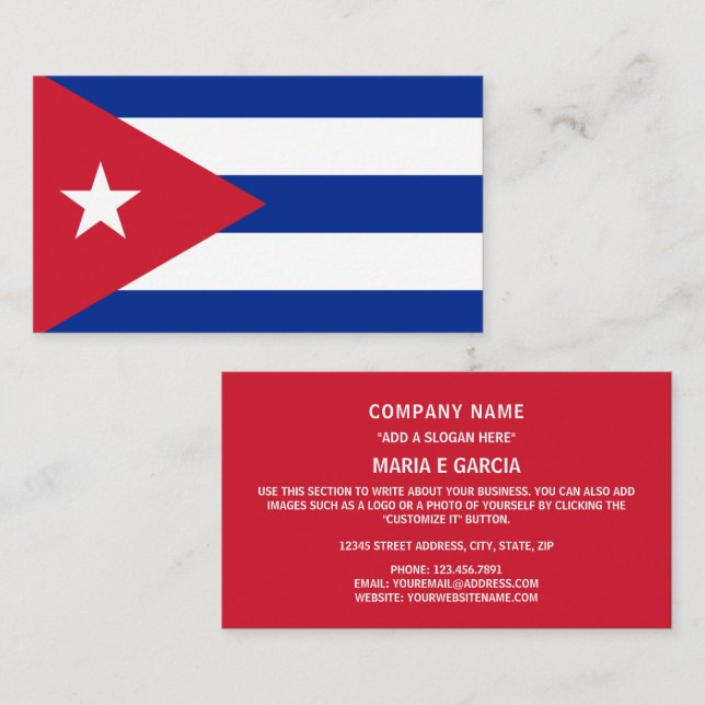 Carte De Visite Drapeau cubain, Drapeau de Cuba (Devant / Derrière)