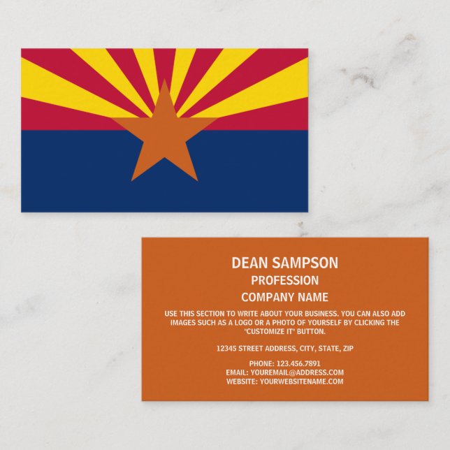 Carte De Visite Drapeau de l'Arizona, Drapeau de l'Arizona (Devant / Derrière)