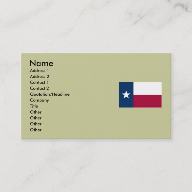 Carte De Visite Drapeau d'état du Texas (Devant)