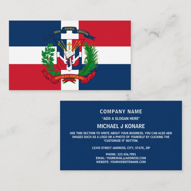 Carte De Visite Drapeau dominicain & Armoiries, République Dominic (Devant / Derrière)