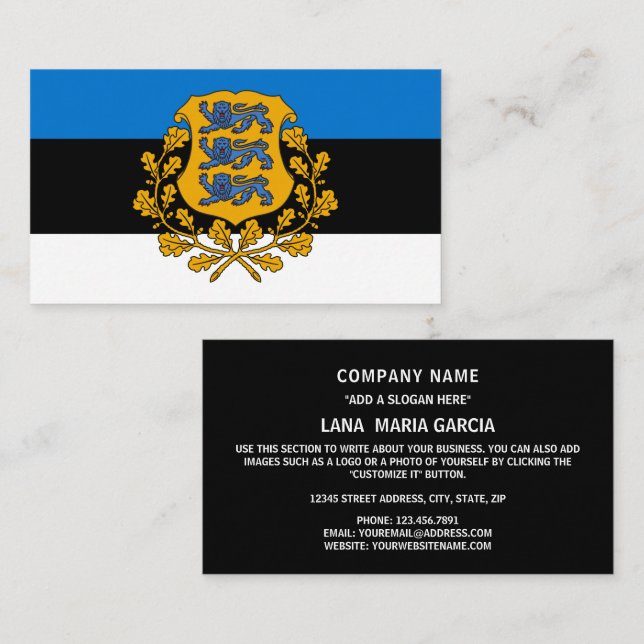 Carte De Visite Drapeau estonien et armoiries, Drapeau estonien (Devant / Derrière)