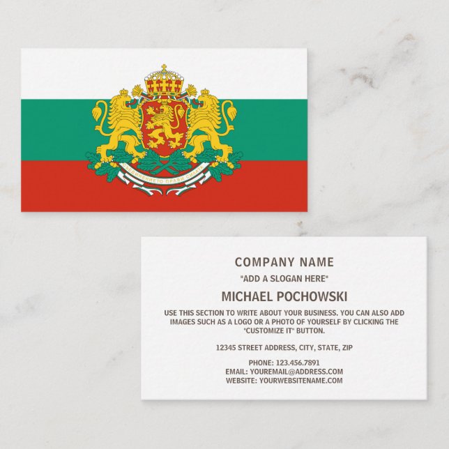 Carte De Visite Drapeau et armoiries de Bulgarie, Drapeau de Bulga (Devant / Derrière)