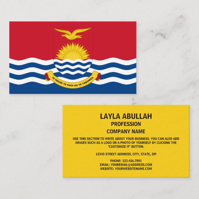 Carte De Visite Drapeau et armoiries de Kiribati, Drapeau de Kirib (Devant / Derrière)