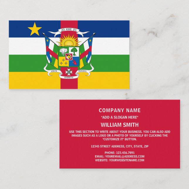 Carte De Visite Drapeau et armoiries de la République centrafricai (Devant / Derrière)