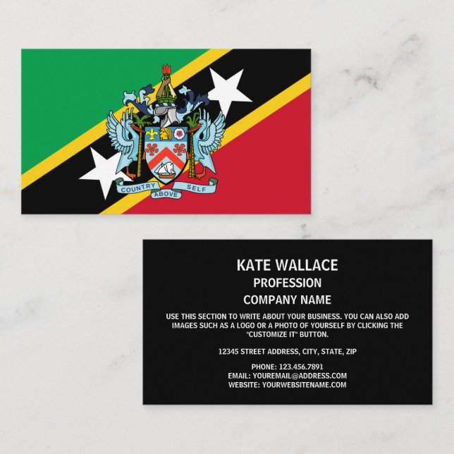Carte De Visite Drapeau et armoiries de Saint-Kitts-et-Nevis (Devant / Derrière)