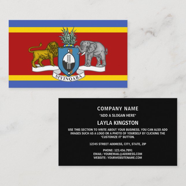 Carte De Visite Drapeau et armoiries du Swaziland, Drapeau d'Eswat (Devant / Derrière)
