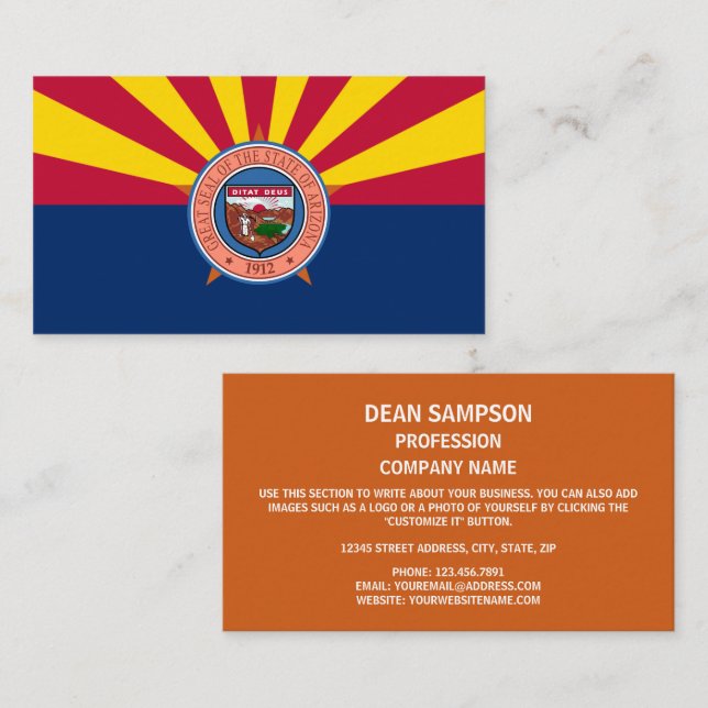 Carte De Visite Drapeau et sceau de l'Arizona, Drapeau de l'Arizon (Devant / Derrière)