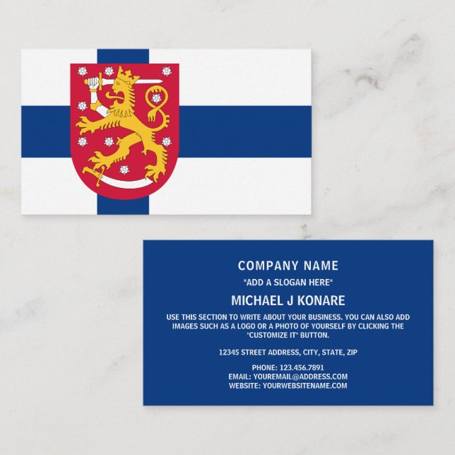 Carte De Visite Drapeau finlandais et armoiries, Drapeau finlandai (Devant / Derrière)
