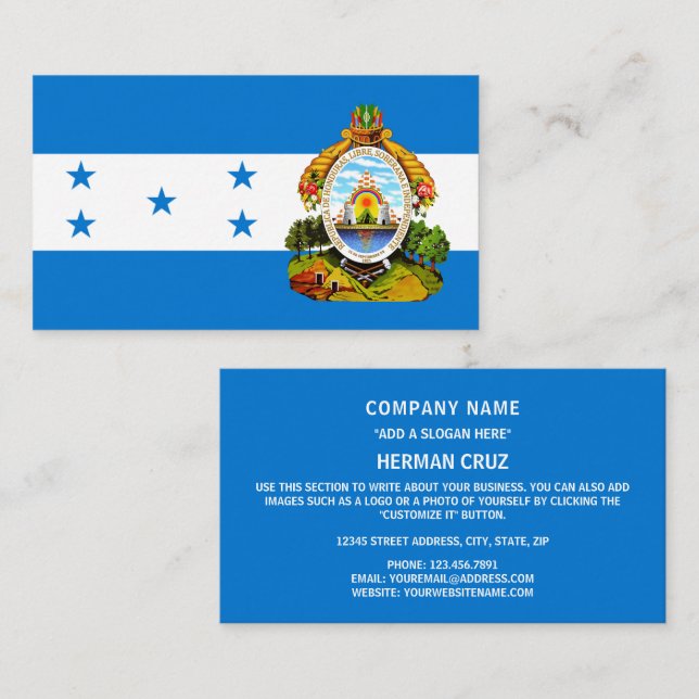 Carte De Visite Drapeau hondurien et armoiries du Honduras (Devant / Derrière)
