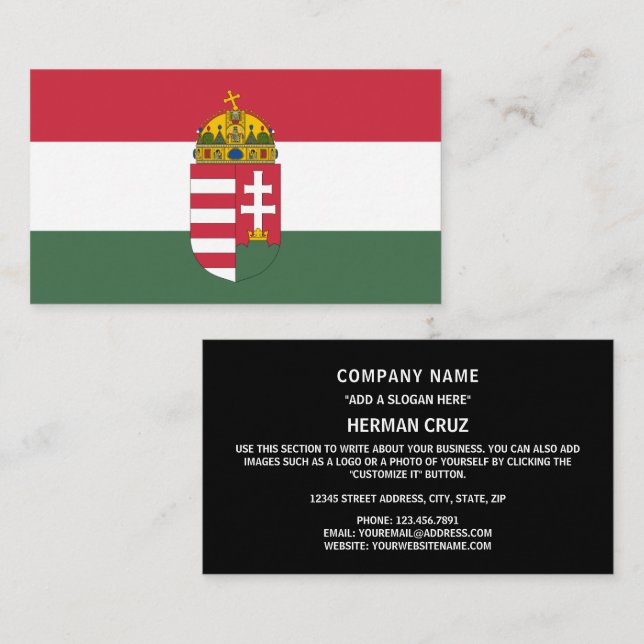 Carte De Visite Drapeau hongrois et armoiries, Drapeau de Hongrie (Devant / Derrière)