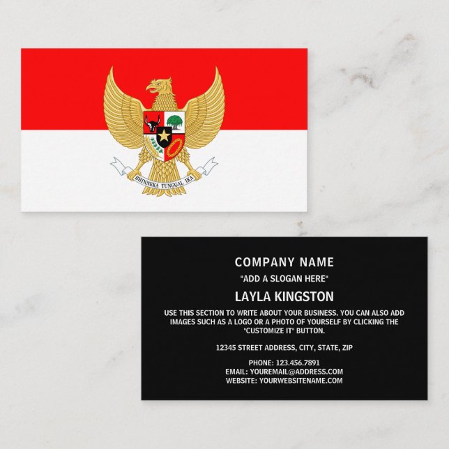 Carte De Visite Drapeau indonésien et Emblème national, Indonésie (Devant / Derrière)