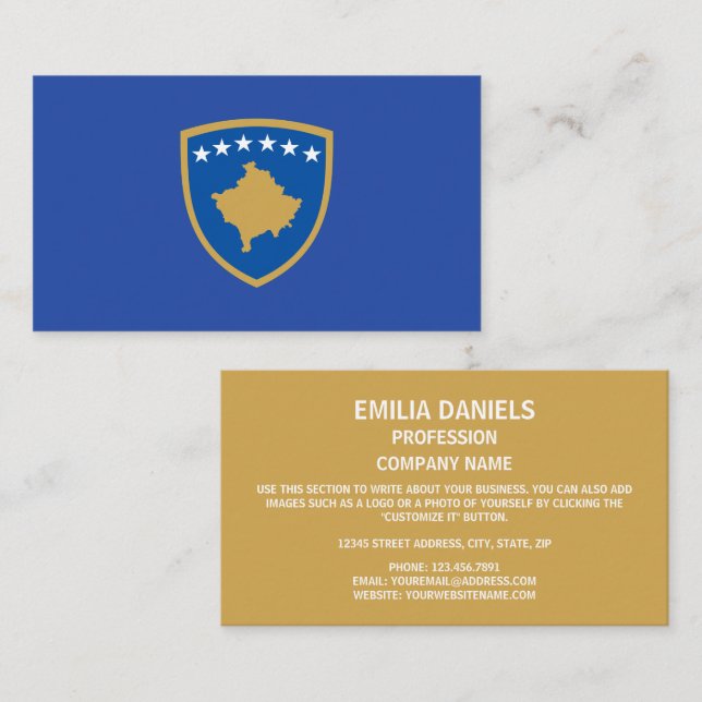 Carte De Visite Drapeau kosovar et armoiries, Drapeau du Kosovo (Devant / Derrière)
