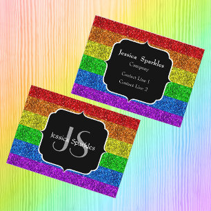 Carte De Visite Drapeau LGBT vibrant arc-en-ciel paillettes scinti