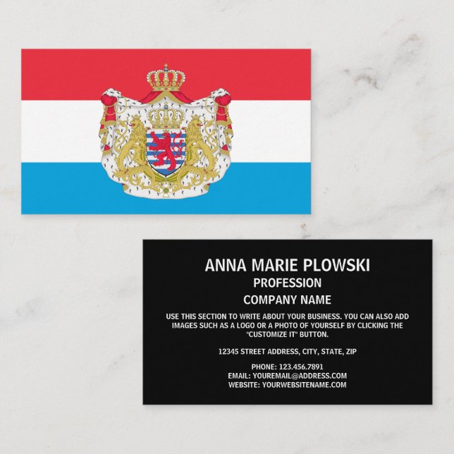 Carte De Visite Drapeau luxembourgeois et armoiries, Luxembourg (Devant / Derrière)