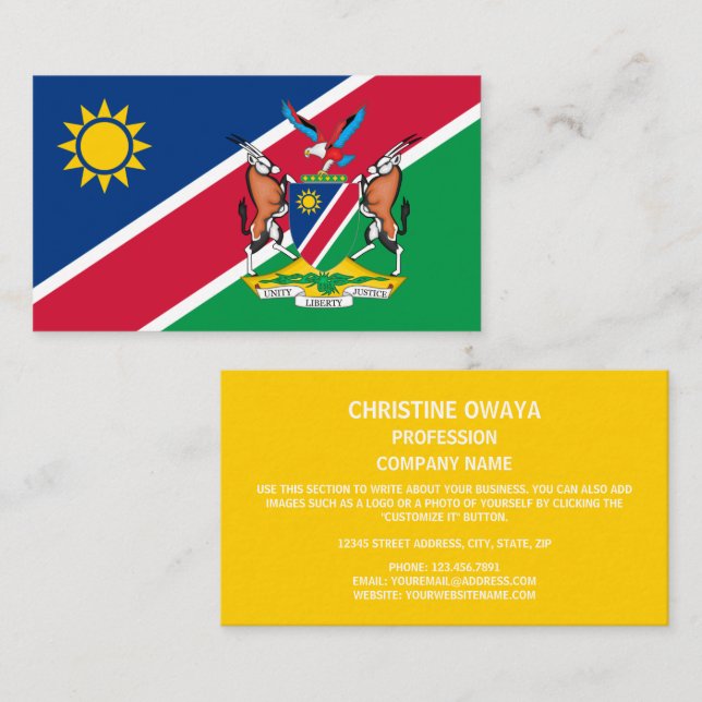 Carte De Visite Drapeau namibien et armoiries, Drapeau de Namibie (Devant / Derrière)