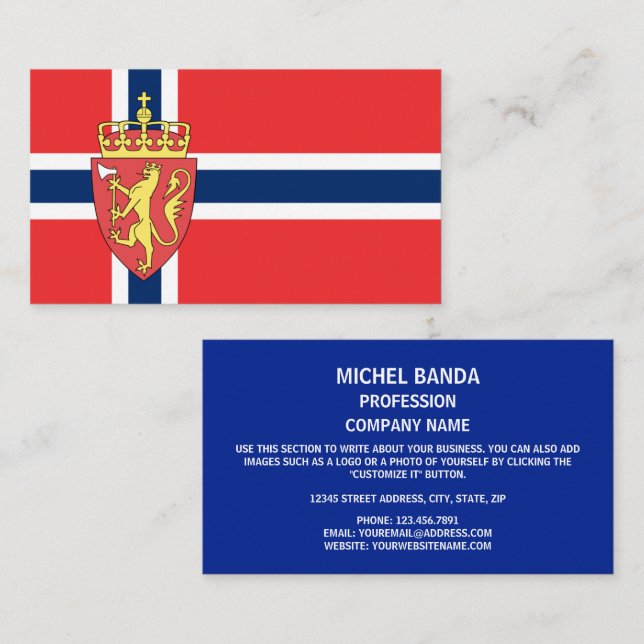 Carte De Visite Drapeau norvégien et armoiries, Drapeau norvégien (Devant / Derrière)