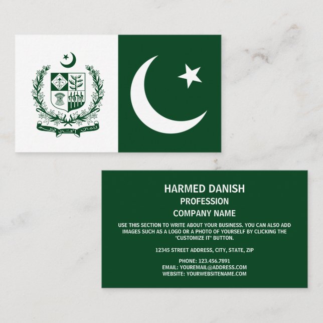 Carte De Visite Drapeau pakistanais et emblème de l'État, Drapeau  (Devant / Derrière)