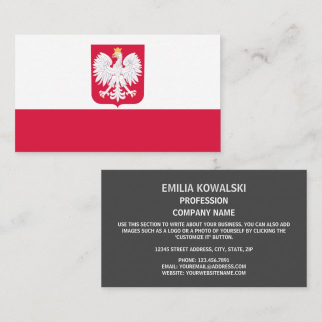 Carte De Visite Drapeau polonais et armoiries, Drapeau de Pologne (Devant / Derrière)